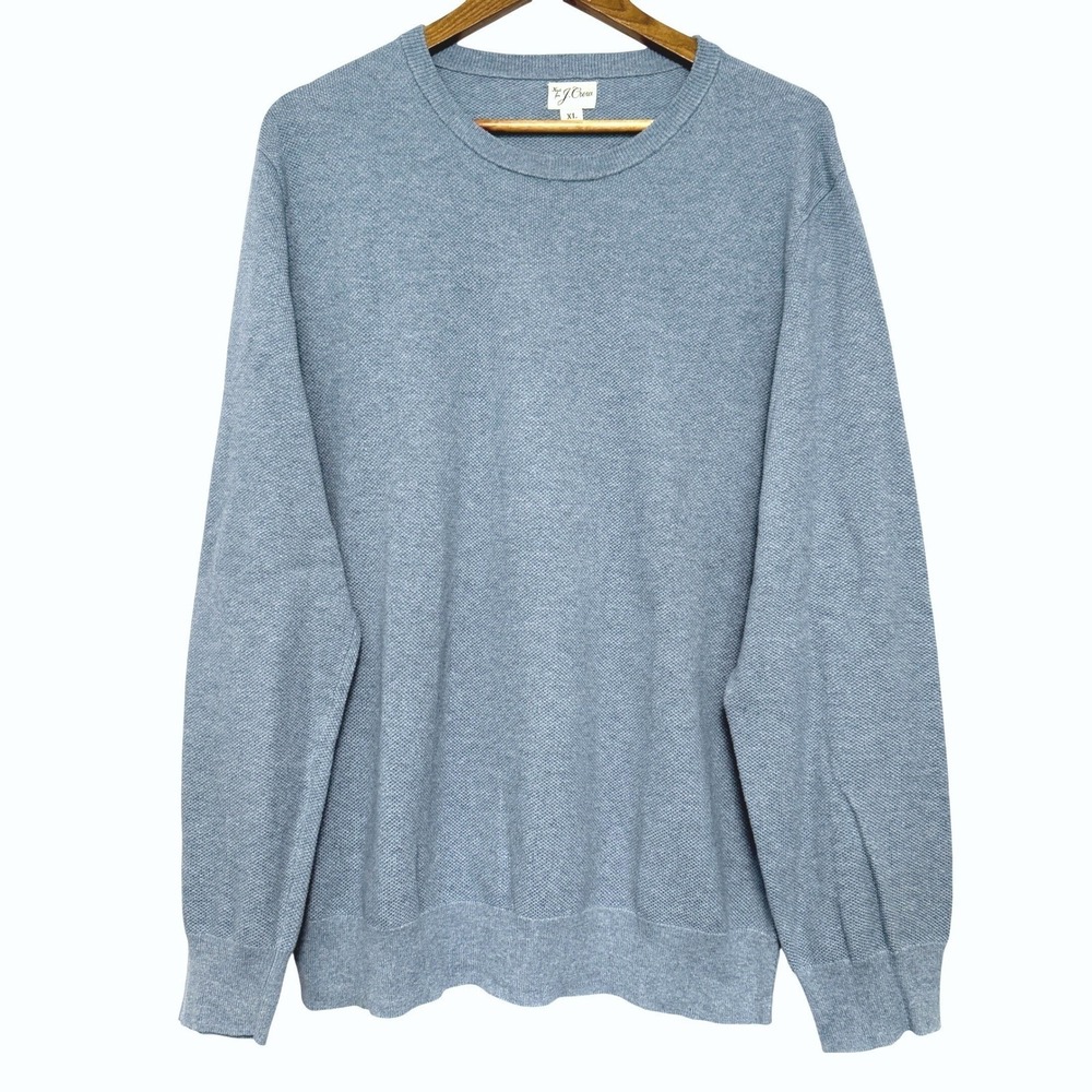 J Crew Cotton Pique-Stitch Crewneck Sweater Mens XL Light Blue Knit Long Sleeve